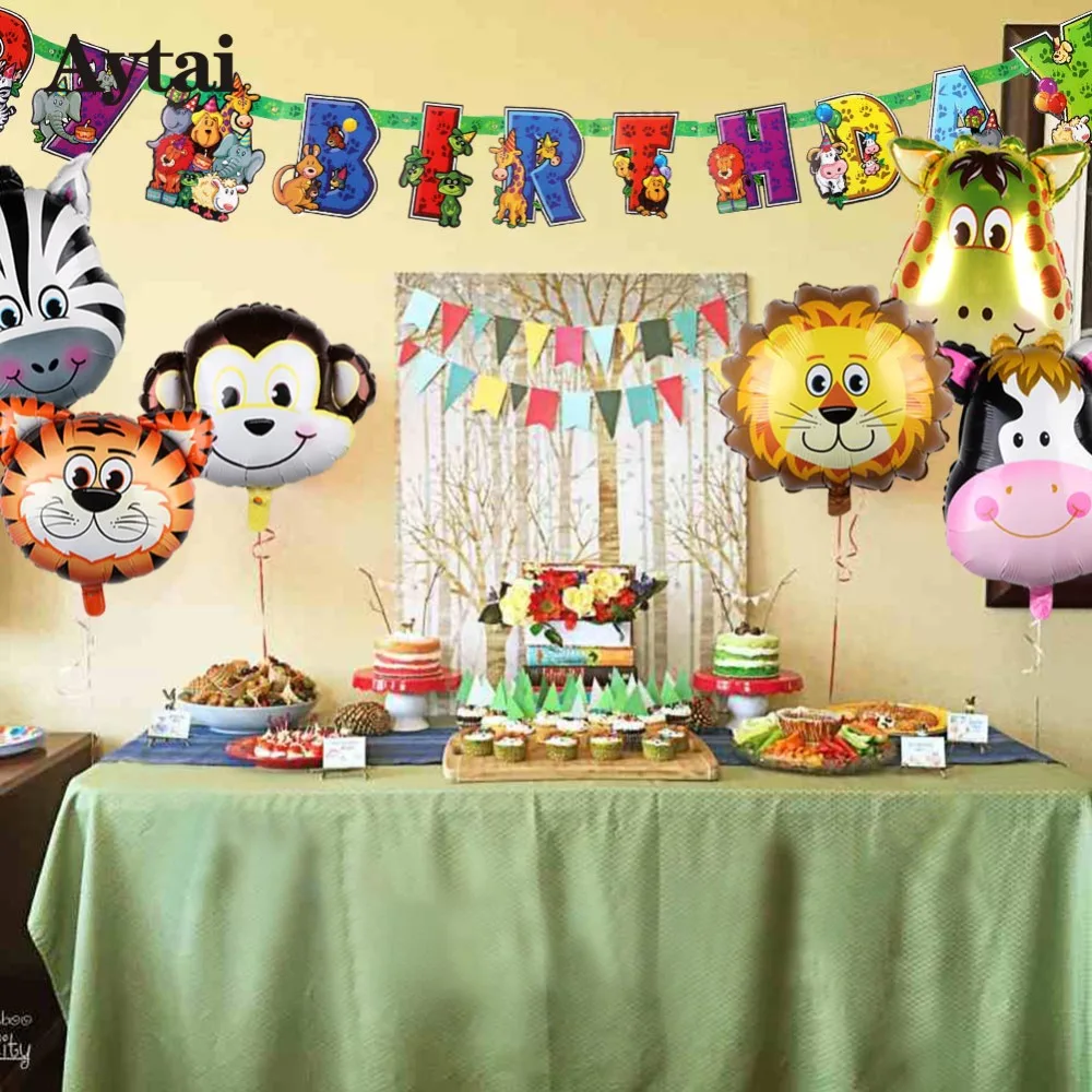 

6pcs/lot Jungle Animal Lion Cow Zebra Elephant Monkey Star Foil Balloon Zoo Safari Theme Birthday Kids Baby Shower Party Decor