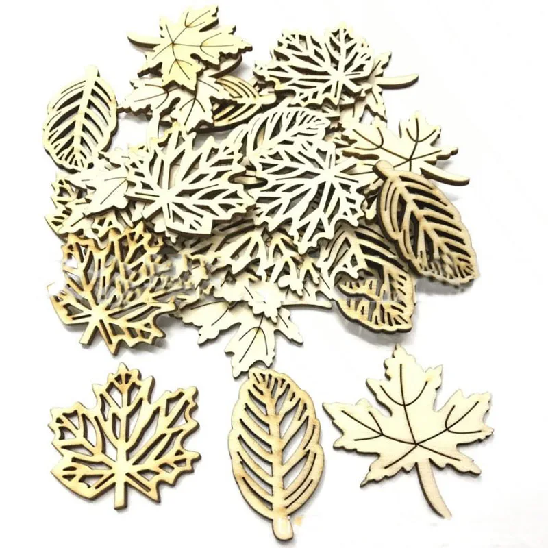 

20pcs/pack cute Mix Leaf Natural Wood Chips Embellishments Scrapbooking Crafts Supplies Handmade Leaves party decor gift