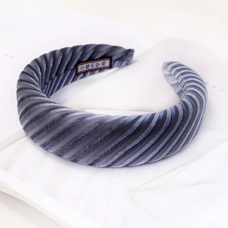 Light blue Новинка, Зимний вязаный винтажный бархатный спонж, Мягкая повязка на голову, полосатые повязки на голову, женские аксессуары для волос, обруч для волос, однотонный цвет - Цвет: Light blue