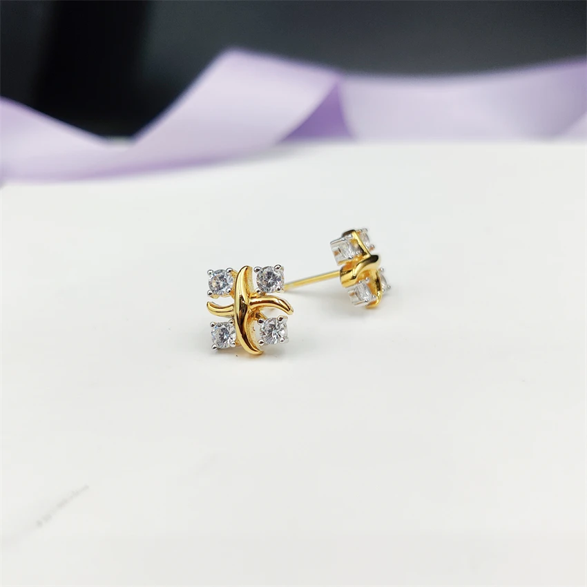 

S925 Sterling Silver Earrings For Women 1:1 Square 4 Zircon Earrings High-End Temperament Luxury Jewelry Party Gift
