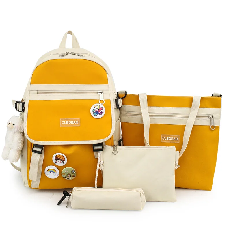 

4Pcs/set Canvas Backpacks Women School Bags for Teenage Girls Bookbags Student 2021 Preppy Style Travel Backpack Female Rucksack