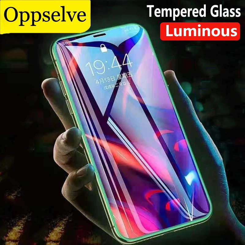 

Светящееся закаленное стекло для iPhone 12 13 Mini 11 Pro XS Max 6 S 7 8 Plus X XR подушка безопасности HD пленка с мягкими краями светящаяся защита экрана