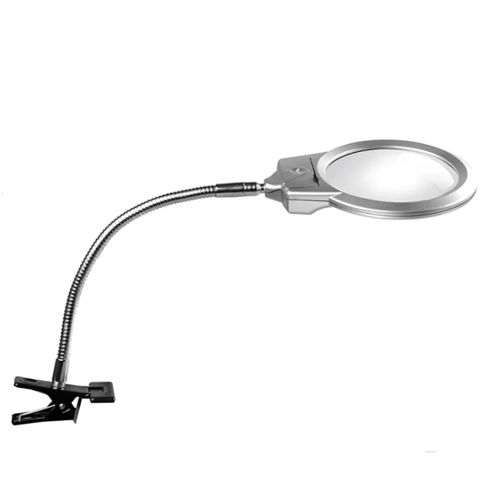 

LED Illuminating Magnifier Metal Hose Magnifying Glass Desk Table Reading Lamp Light with Clamp 5X/10X/15X/20X for Reading