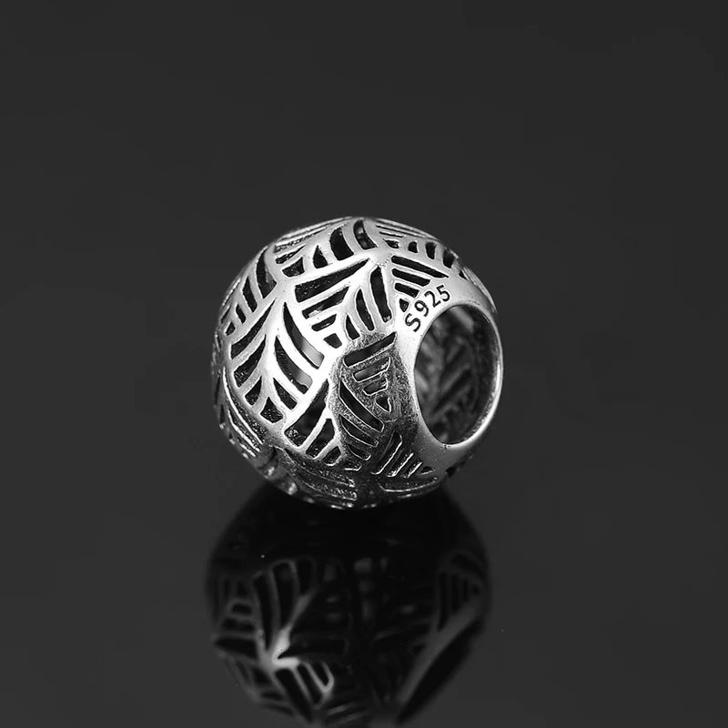 Модные круглые металлические бусины с отверстиями и листьями из стерлингового