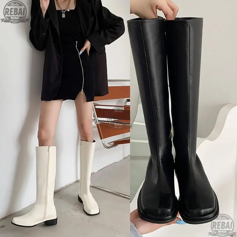 

2021 New Women Boots Ladies Shoes Slip On Ankle Mid Calf Platform Non Pu Leather Soft Footwear Woman Fashion Autumn Winter
