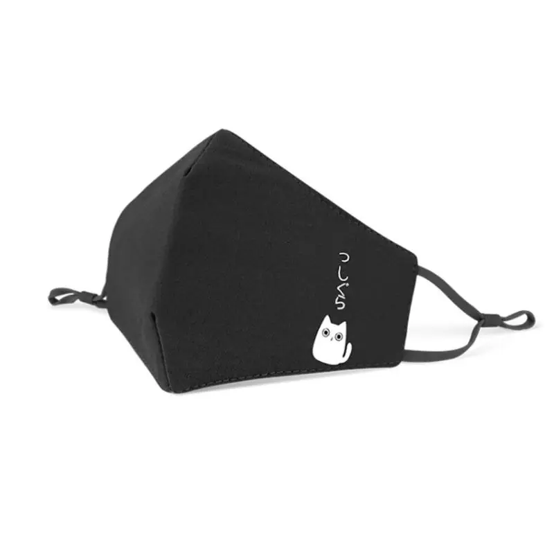 Black 2 6 Colors Women Girls Japanese Style Cotton Dust Mouth Mask Cute Cartoon Lying Meow Cat Candy Color Adjustable Earloop Respirator - Цвет: Black 2