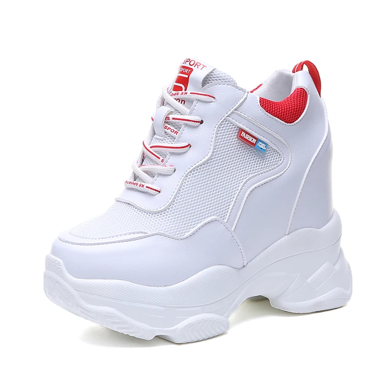 White Red spring autumn fashion platform shoes casual sweet sports shoes shallow mouth Femmes Height Increase Shoes White mujer - Цвет: White Red