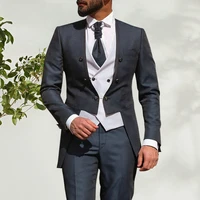 jeltonewin custom made charcoal mens tailcoat wedding evening dress formal tuxedo for groom groomsmen costume homme 3 piece set