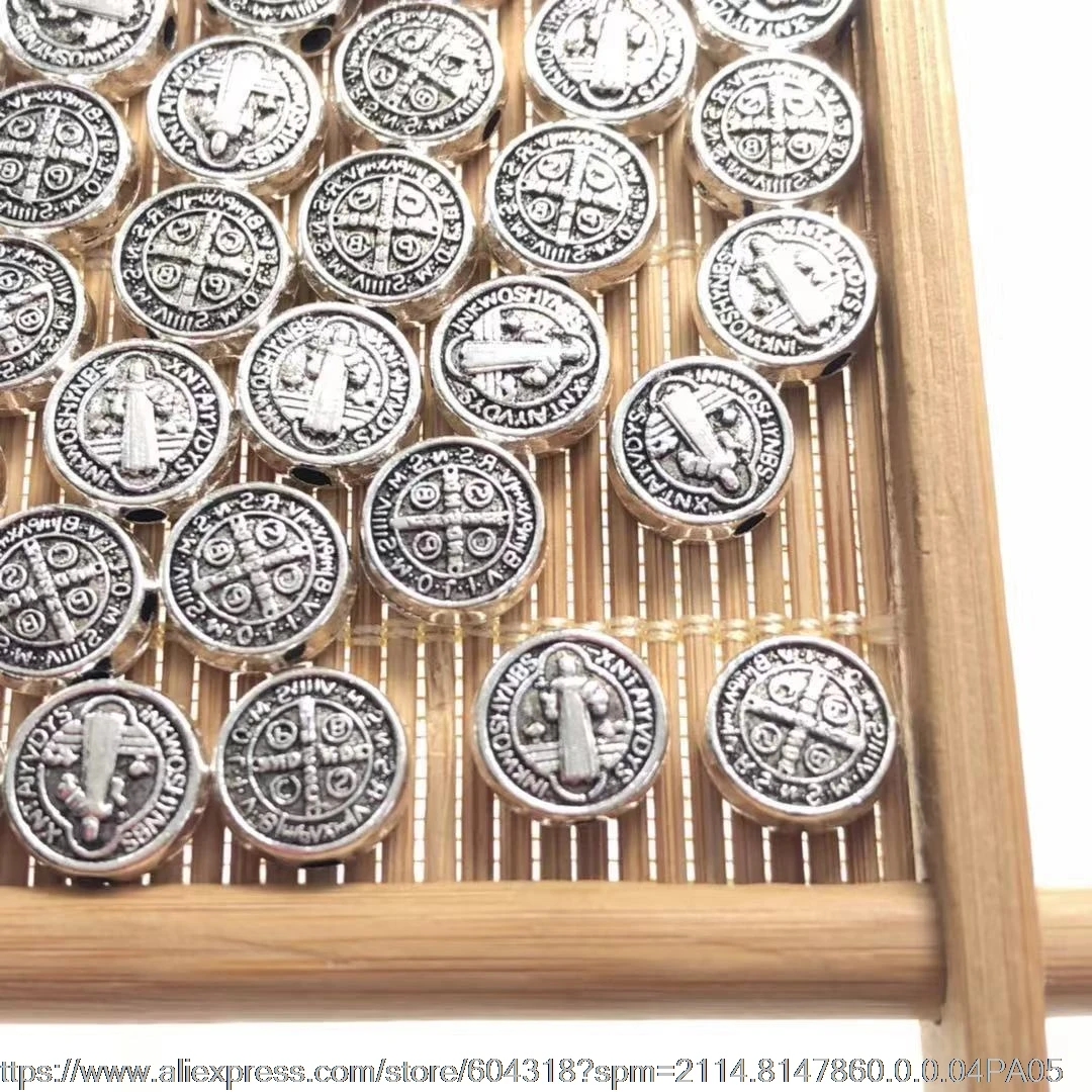 100 шт. в упаковке 9 мм Античное серебряное покрытие из сплава бусины Бенедикт