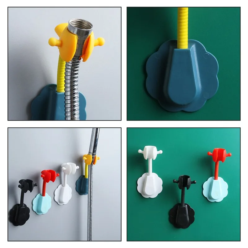 

360 Shower Head Holder Adjustable Self-Adhesive Showerhead Bracket Wall Mount With 2 Hooks Stand SPA Bathroom Universal ABS 1pc