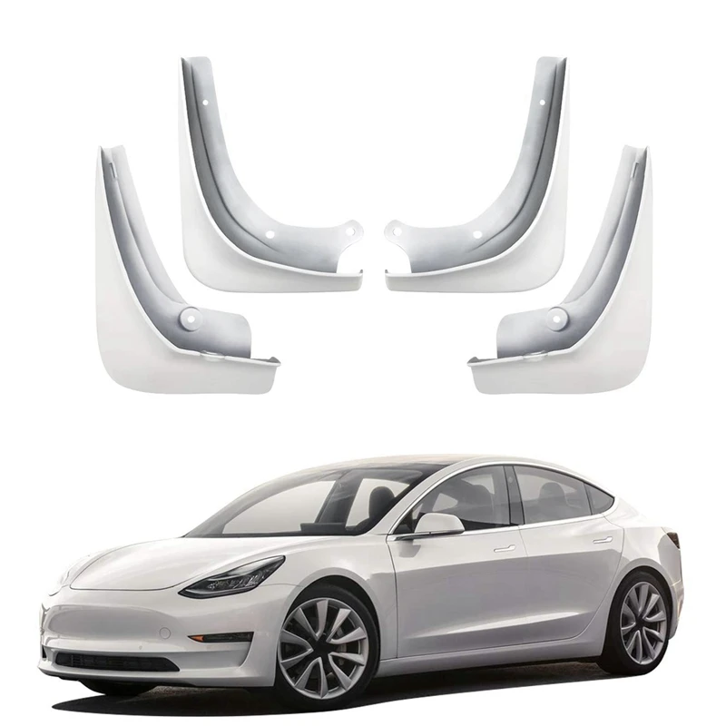 

Брызговики для Tesla Model 3 Брызговики крыло упаковка из 4 окрашенных глянцевых белых