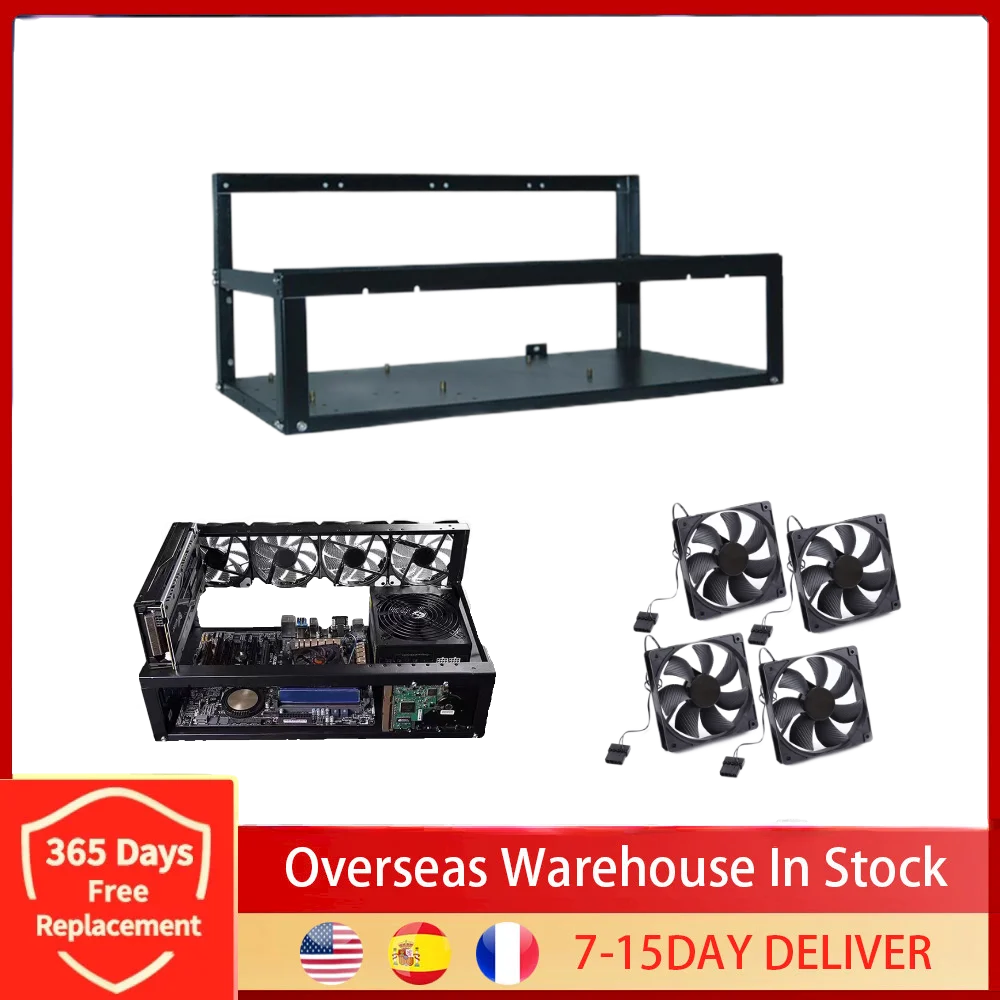 

Stock available Steel Open Air Miner Mining Frame Rig Case Up to 6 GPU for Crypto Coin Currency Mining New 50x28.5x22.5cm