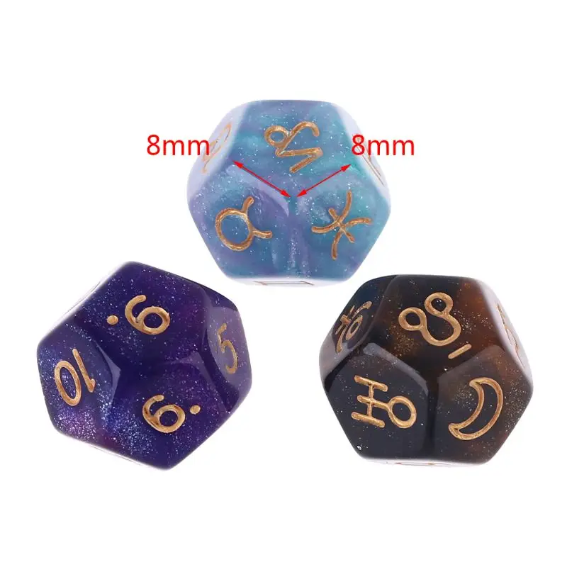 

3pcs/set Dichromatic D12 Polyhedral Astrology Dices for Constellation Divination Games