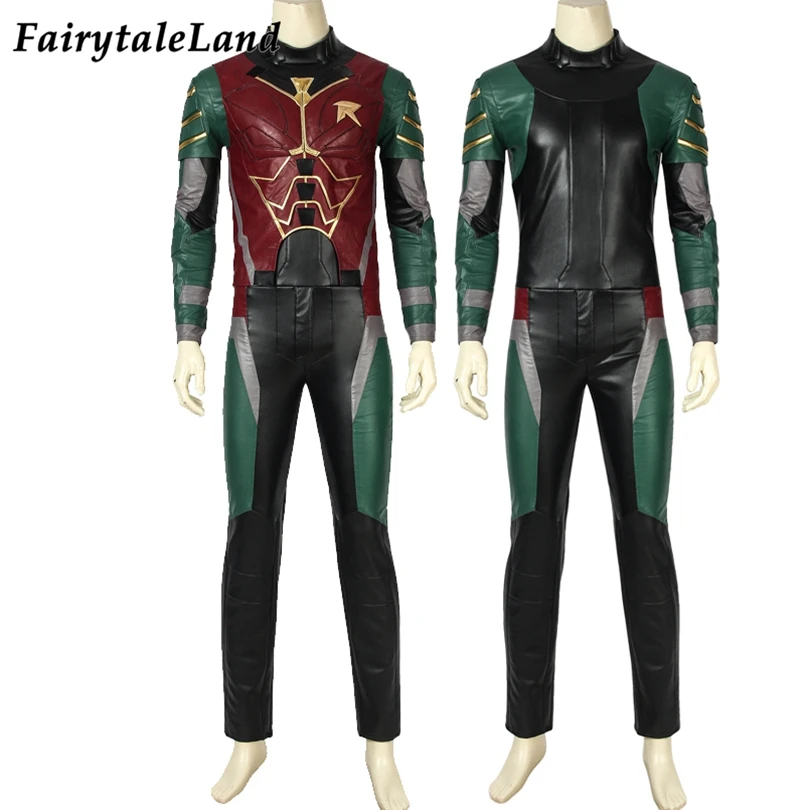 Titans Robin Costume Halloween Cosplay Dick Grayson Nightwing Battle Outfit Fancy Superhero Party Suit Boots Custom Made