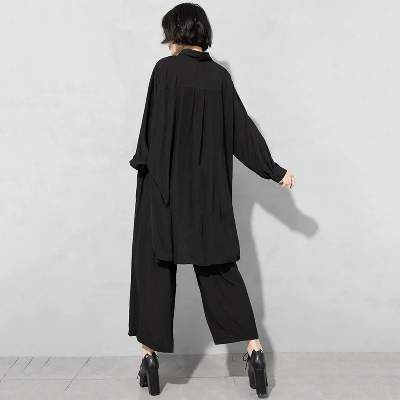 

SeeBeautiful Two Pieces Irregular Hollow Large Size Shirt Elastic Waist Wide Leg Pants New Fashion 2021 Spring Summer Women E234
