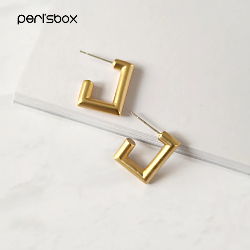 Женские квадратные сережки Peri'sBox однотонные золотистые геометрические серьги