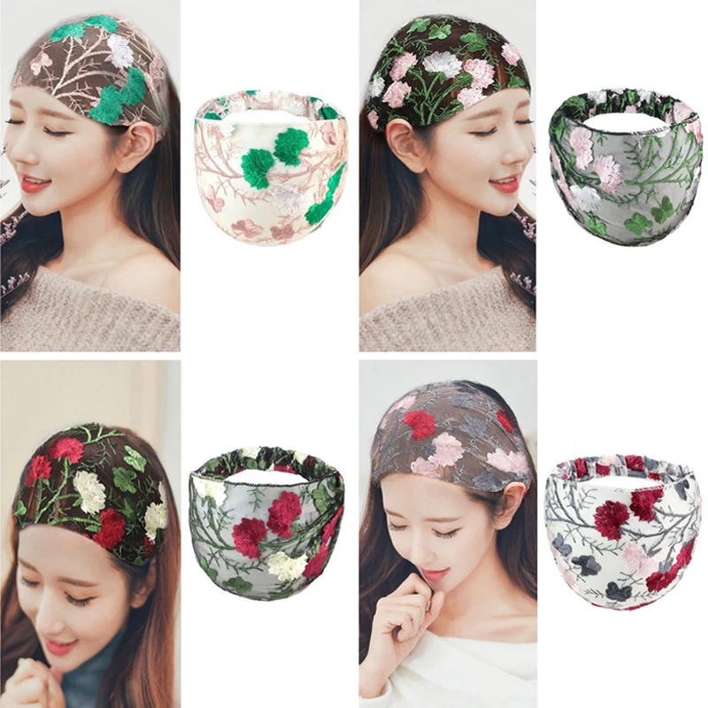 Женская Кружевная повязка на голову с цветочной вышивкой |