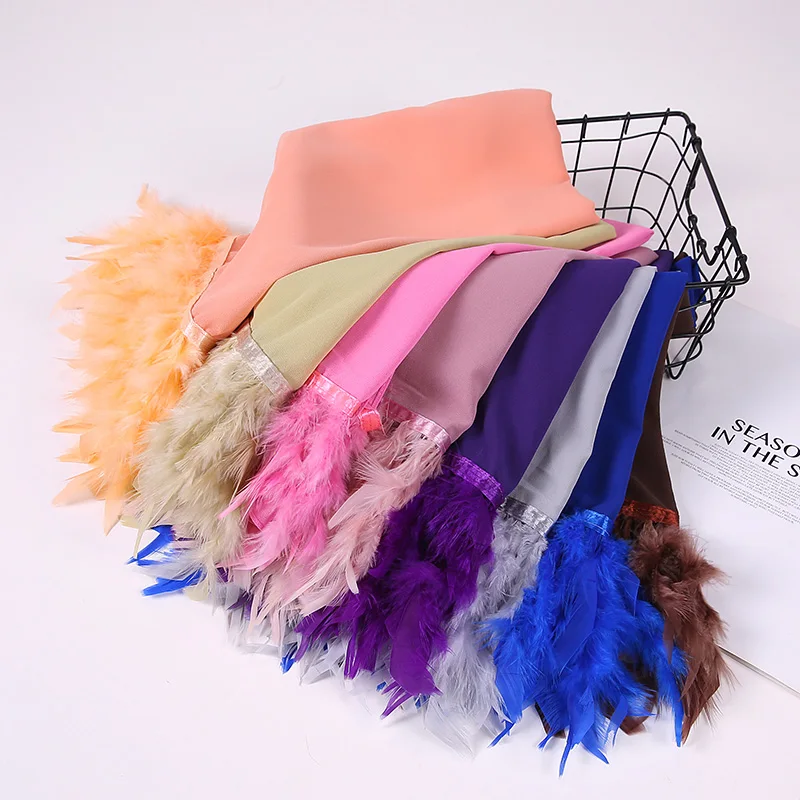 Yeni düz şifon başörtüsü kadınlar eşarp el yapımı tüy moda şal şapkalar Wrap başörtüsü eşarp fular eşarp 15 renk