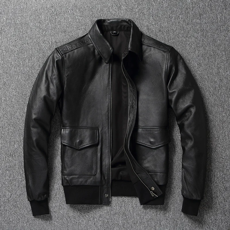 

YR!Free shipping.Classic air force A2 style genuine leather coat.men sales bomber cowhide jacket.quality rider leather cloth