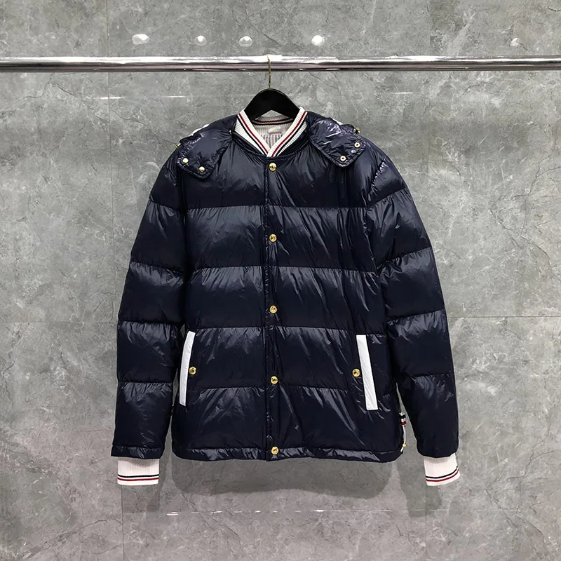 TB THOM Men's Winter Jacket Down Jacket Fashion Brand Coat Solid Navy Down-Filled Matte Nylon Warm Wholesale TB Thermal Jackets