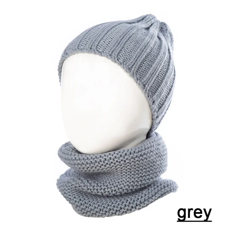grey DMROLES/Зимний детский головной убор и шарф, комплект для маленьких мальчиков и девочек, универсальная Кепка+ шарф, зимняя утепленная детская теплая шапка - Цвет: grey
