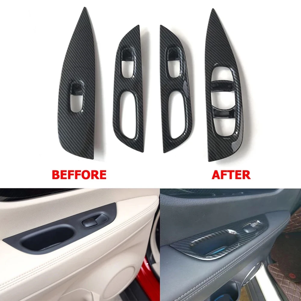 

For Nissan X-trail T32 Rogue 2017 Carbon Fiber Auto Accessories Car Inner Door Armrest Sticker Window Glass Lift Button Covers