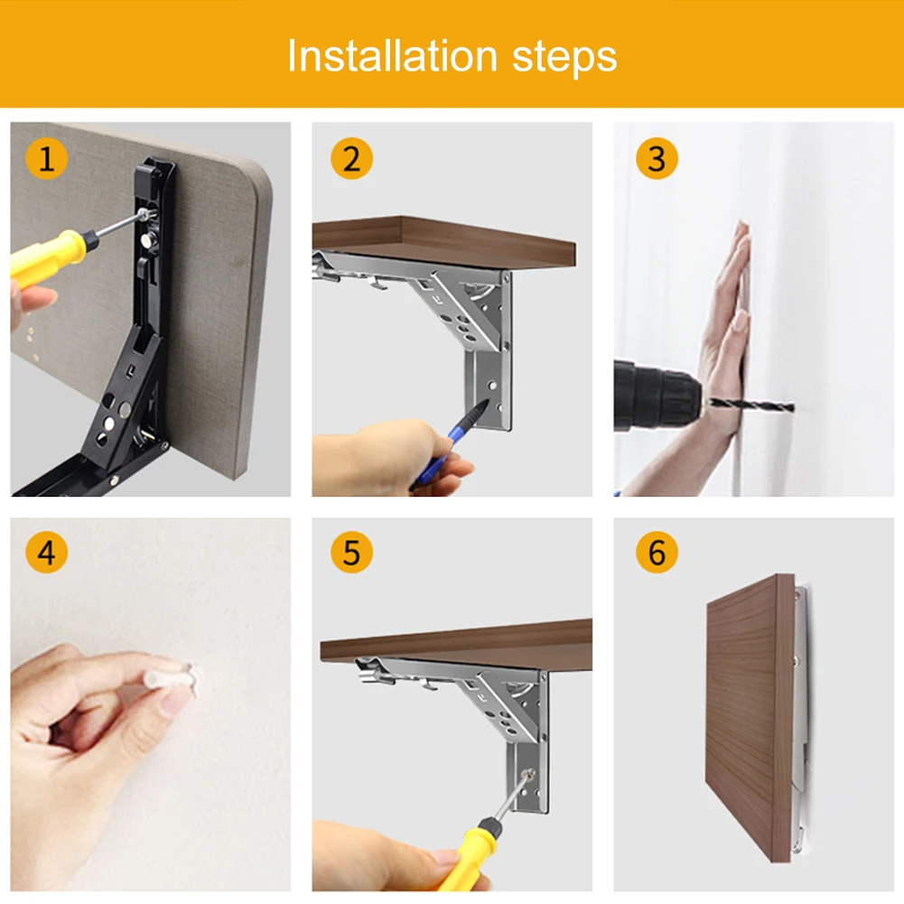 2PCS 8 inch Triangle Folding Shelf Bracket Max. Load 60KG Adjustable Wall Mounted Bench Table Basket Space Saving Storage |