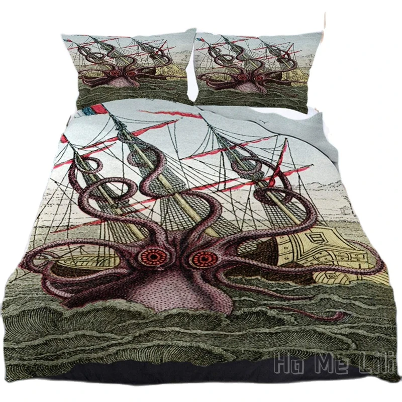 Средневековый комплект пододеяльников с принтом атаки на море | Дом и сад