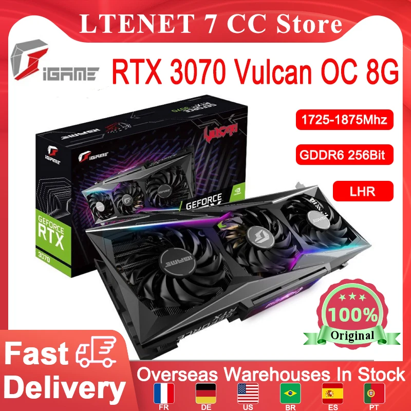 

Full New Colorful Graphics Card GPU iGame for GeForce RTX 3070 Vulcan OC 8G 1725-1875Mhz GDDR6 256Bit DP*3 Gaming Graphics Card