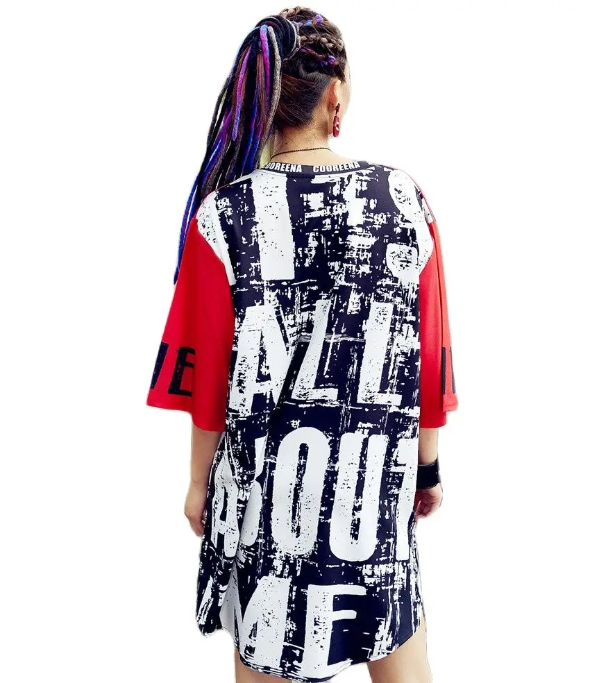 

Summer Vestidos Women Long T Shirt D Printed Letter 99 HIP HOP Dance Clothes Half Sleeve Tops Tee