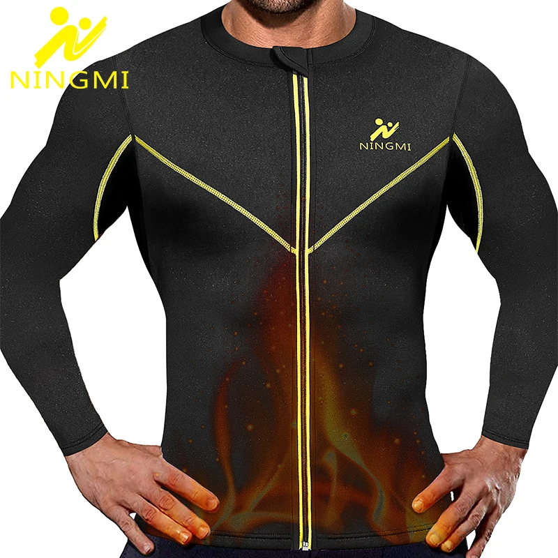 

NINGMI Weight Loss Sports Top Jacket Men Waist Trainer Slim Body Shaper Neoprene Sauna Vest Home Fitness Shirts Zipper Shapewear