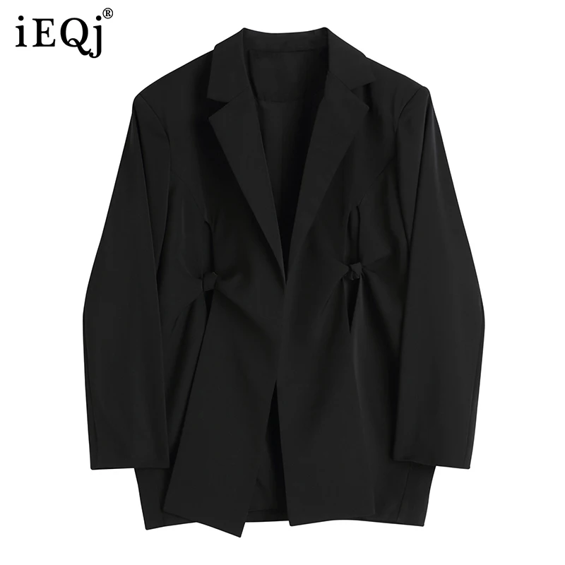 

IEQJ Women Black Office Lady Hollow Out Blazer New Lapel Long Sleeve Loose Fit Jacket Fashion Tide Spring Autumn 2021 3F0987