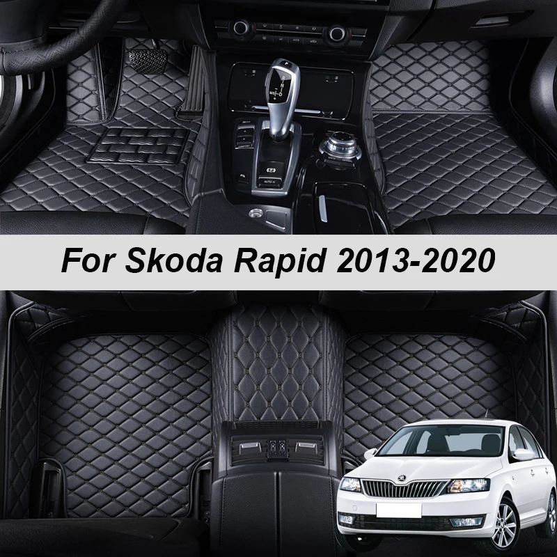 

Luxury Leather 3D interior Parts Custom Car Mat With Pockets Floor Carpet Rugs For Skoda Rapid 2013 2014 2015 2016 accessories