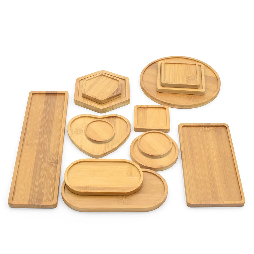 

2Pcs Bamboo Tray Holder Home Decoration Garden Pot Plate Storage Desktop Plant Miniature Flowerpot Plate Accessories Ornaments