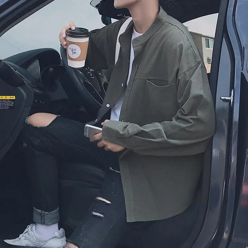 

Retro shirt men's long-sleeved Korean version of the wild net red loose scheming Comfortable design handsome male inch shirt