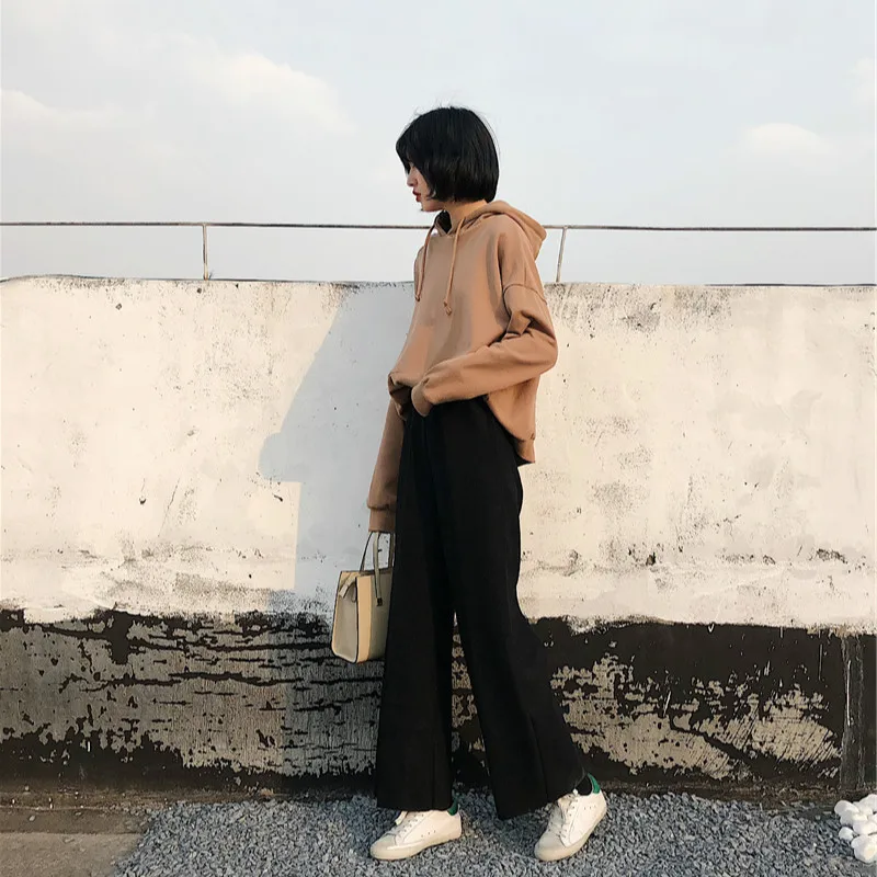 

Pants Women Solid Streetwear Korean Style All-match Ulzzang Female Summer Student Loose High Waist Casual Trousers Ankle-Length