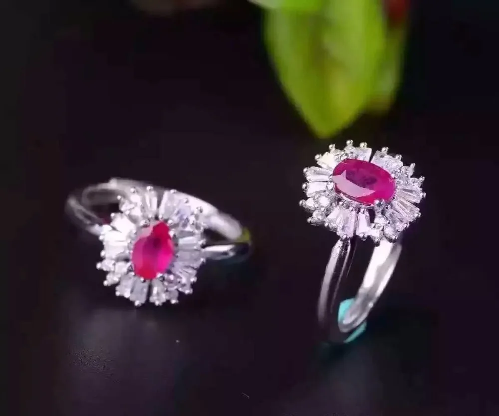 Роскошный серебряное кольцо с рубином 4 мм * 6 0 5 карат натуральный рубин из Бирмы