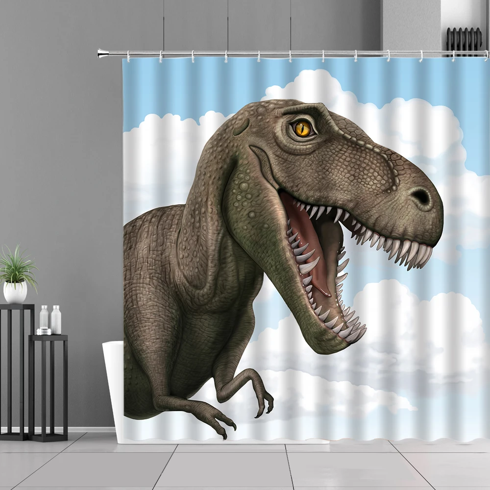 

Funny Animal Shower Curtain Set 3D Printing Ancient Dinosaur World Bathroom Bathtub Wall Decoration Waterproof Polyester Fabric