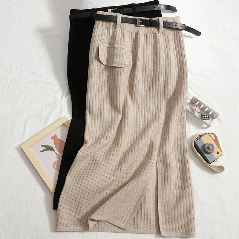 

Юбка-карандаш Женская трикотажная в полоску, с разрезом