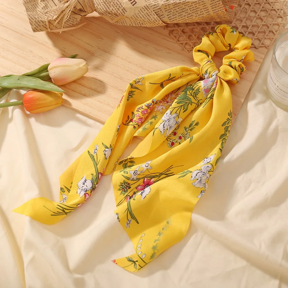 

Floral Print Elastic Hair Bands Hair Scarf Bohemia Women Ribbon Streamers Bow Hair Rope Ties Holder Ponytail Hair Accessories