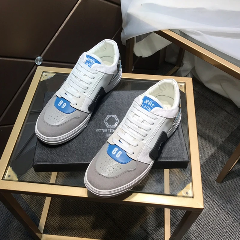 

starbags pp original skull head hardware logo new genuine leather flat sole men's shoes crocodile grain head layer cow leather