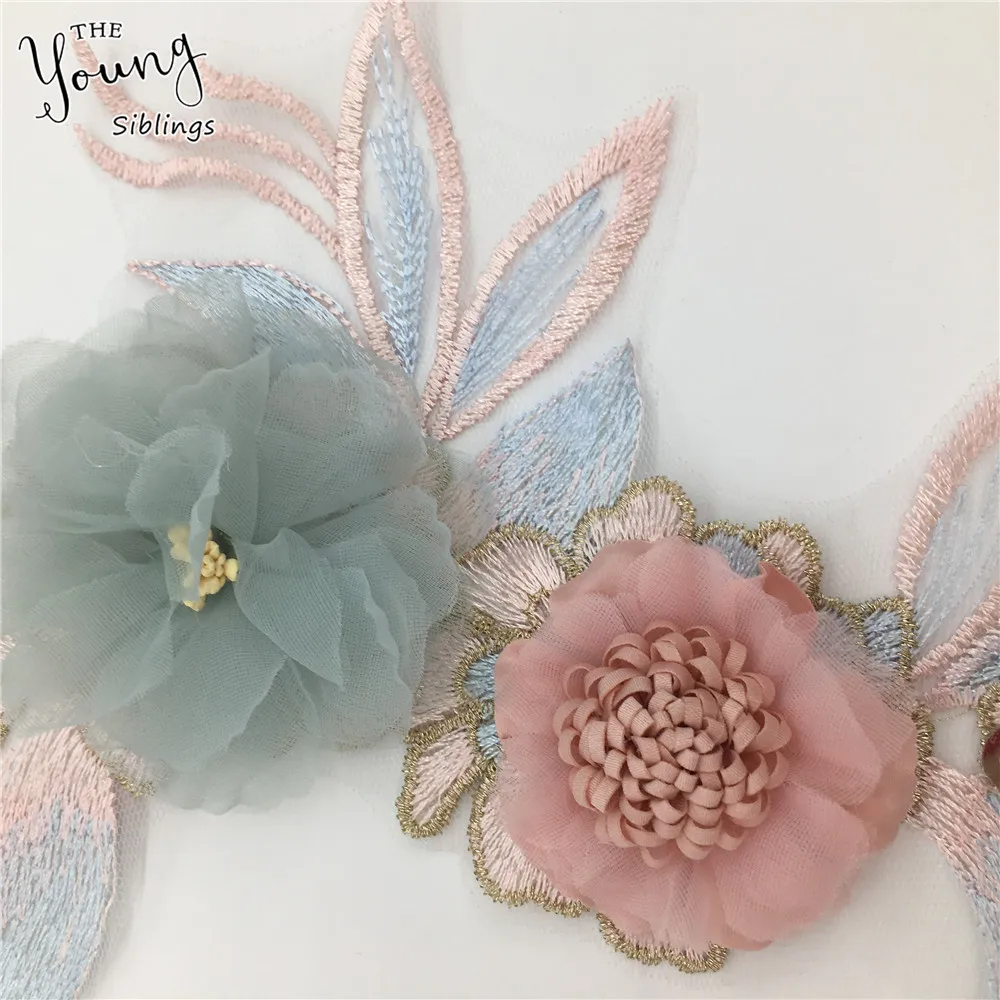 Новое поступление вышивка 3D цветок кружево декольте аппликация пайетки