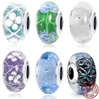 Стеклянные бусины серебряного цвета с узором подходят для оригинального браслета 3 мм для женщин на день рождения Модная бижутерия подарок