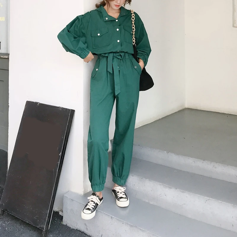 RICININA комбинезон размера плюс женский с длинными рукавами отворотом на кнопках