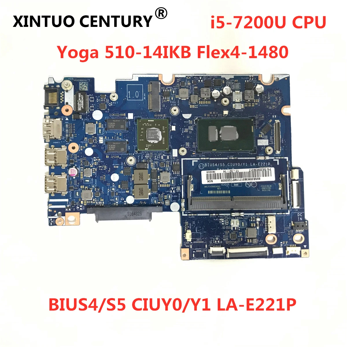 

Материнская плата BIUS4 S5 CIUY0 Y1 LA-E221P для ноутбука Lenovo ideapad 510S-14IKB, материнская плата SR2ZU I5-7200U CPU DDR4 100%, работает
