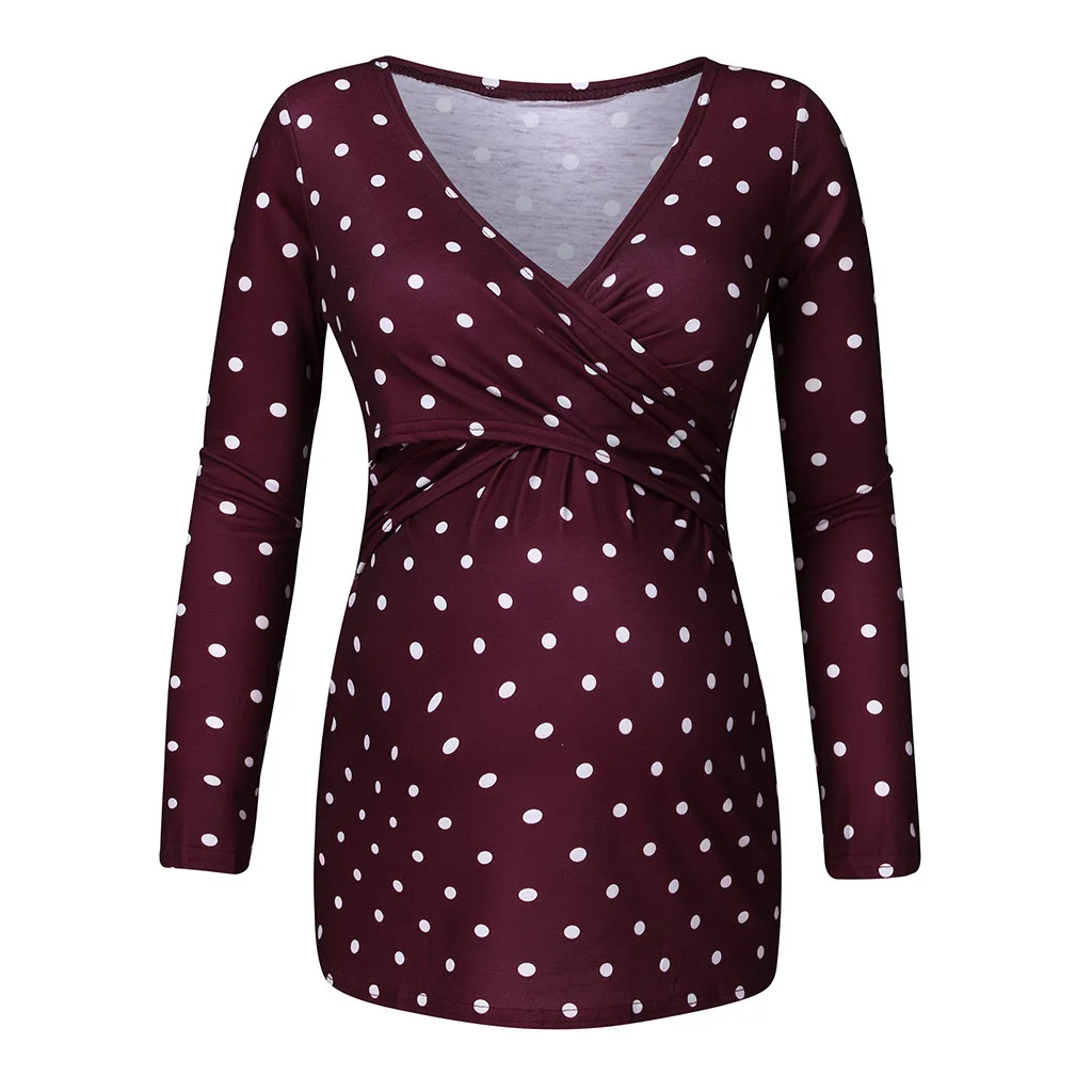 Женская блузка для беременных модная в горошек с длинными рукавами и оборками