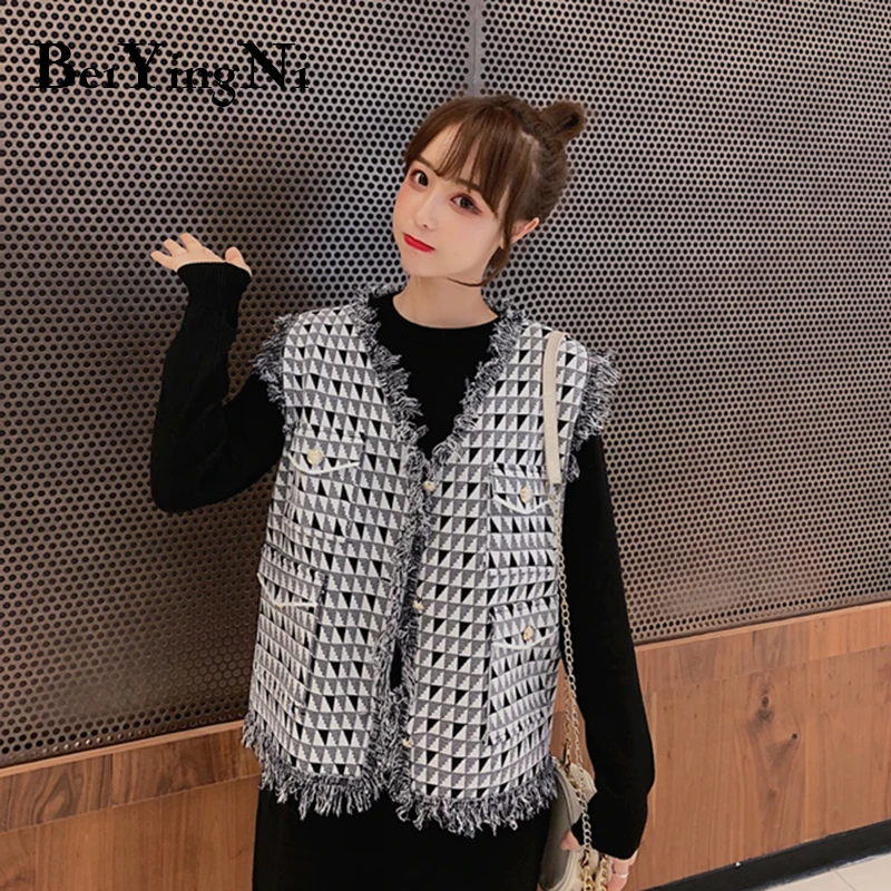Beiyingni Plus Size Knit Dress Women Vintage Autumn Winter Vest Jacket Coats Slim Fashion Casual Two Piece Set Female Tops | Женская