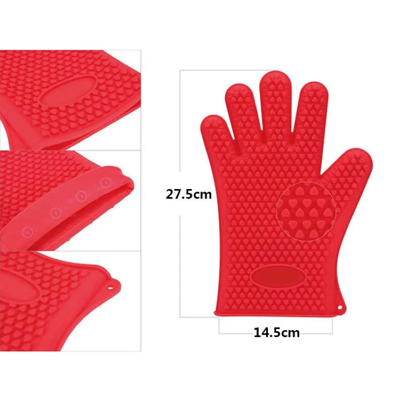 A Silicone Oven Mitt Heat Resistant Gloves Full Finger Hand Single Mitts Kitchen Accessories |