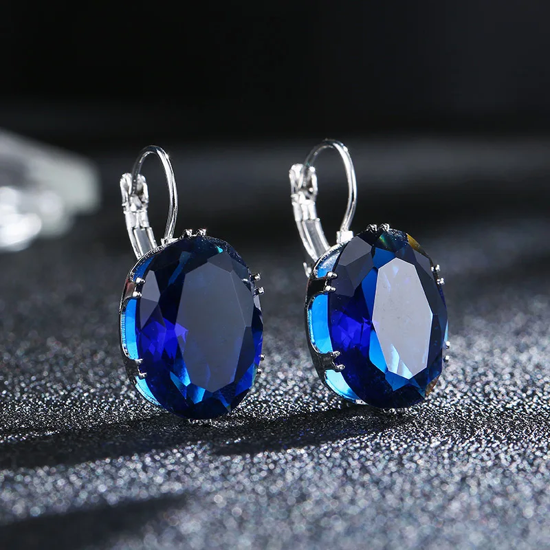 

6 Colors Oval Shape Glass Filled Earring Cubic Glass Filledia Stone Hoop Earrings For Women and Girls Fashion Party Jewelry
