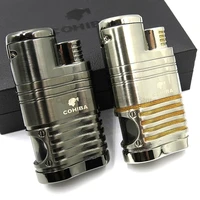 cohiba metal 4 torch flame jet cigar cigarette tobacco lighter blue fire gas lighter with cigar punch windproof smoking tool